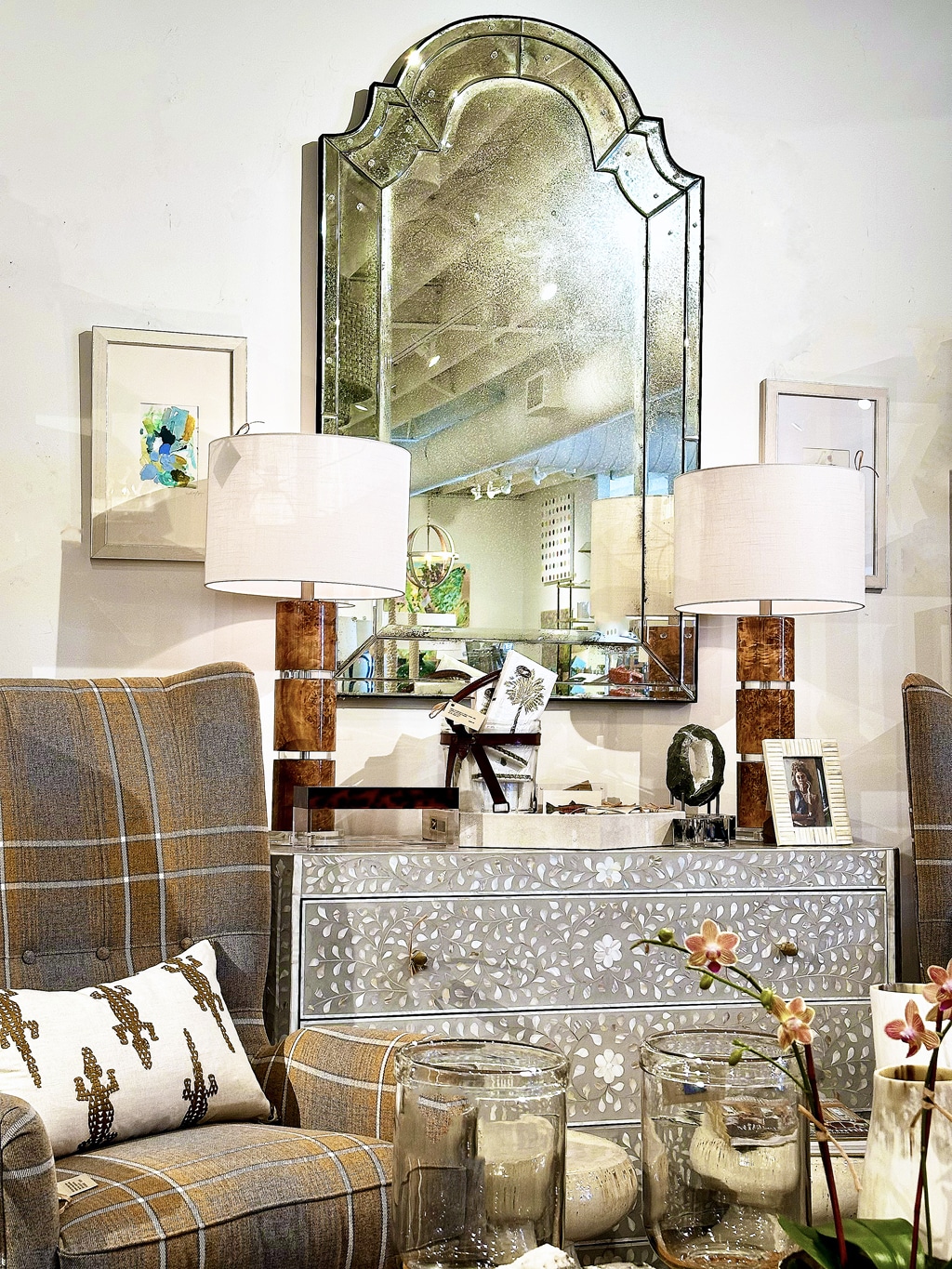 Birdseye Maple and Crystal Table Lamp