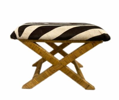 Wainscott Raffia X Stool with Faux Zebra Cowhide