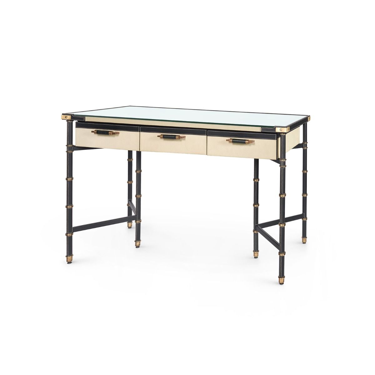 Stitched Leather and Canvas Desk