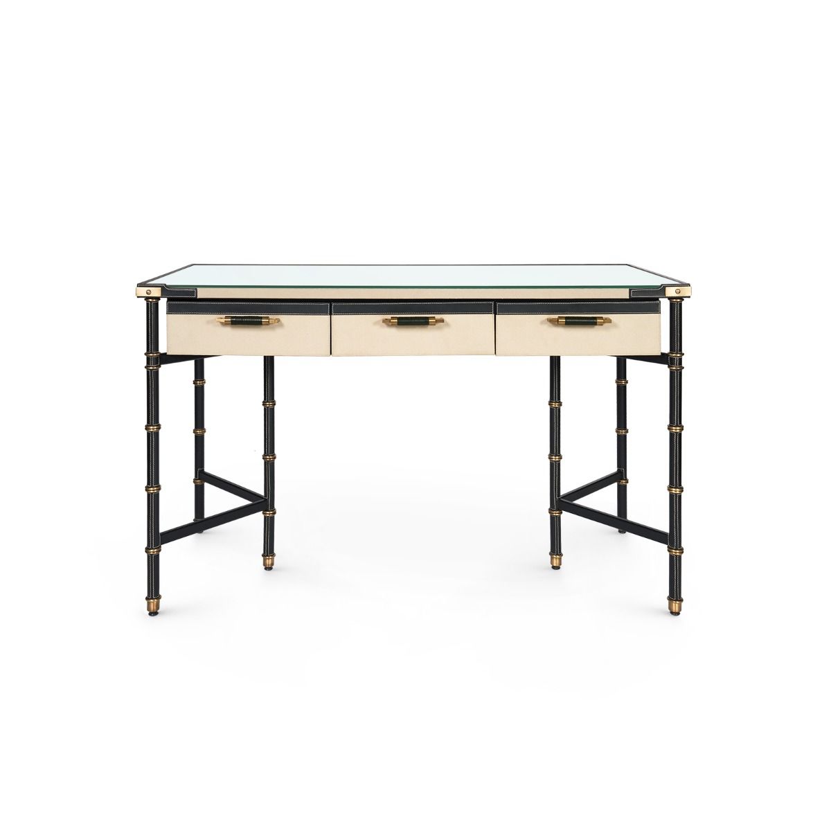 Stitched Leather and Canvas Desk