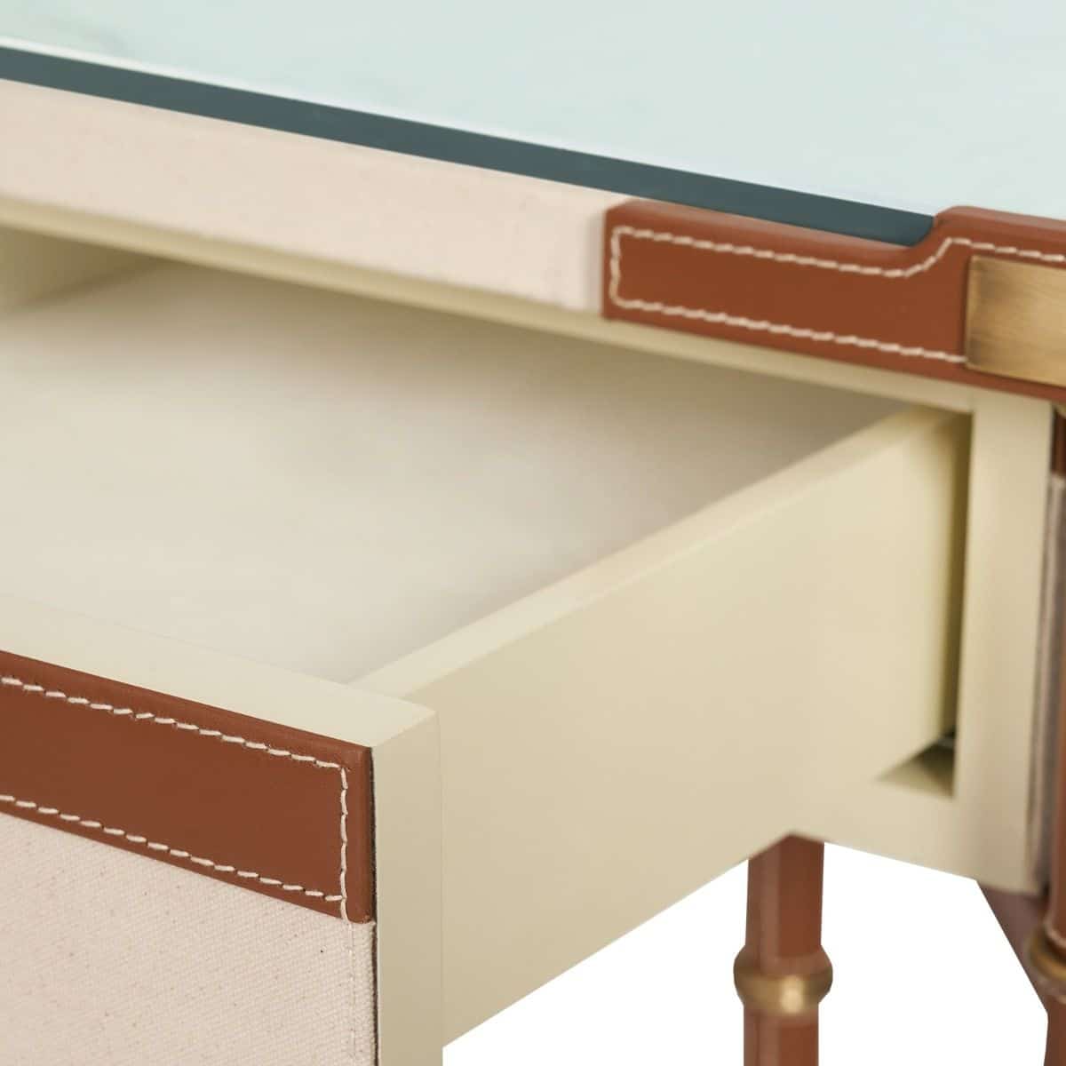 Stitched Leather and Canvas Desk