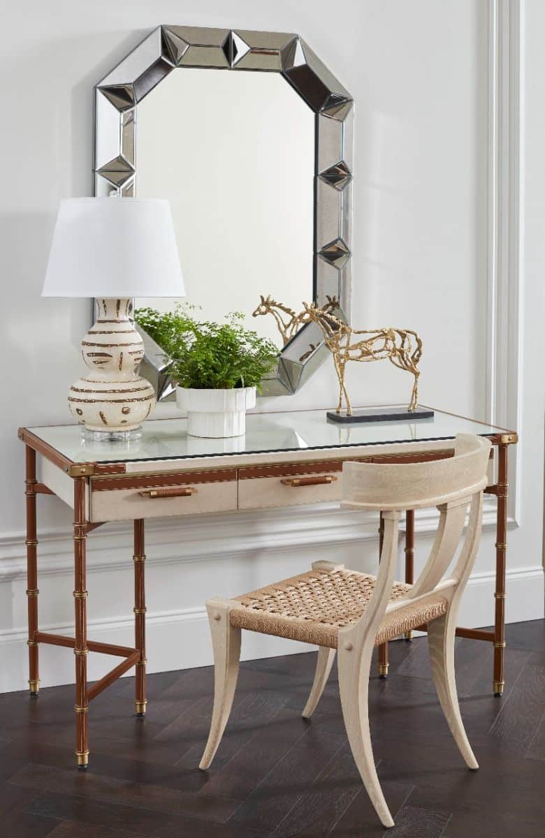 Stitched Leather and Canvas Desk