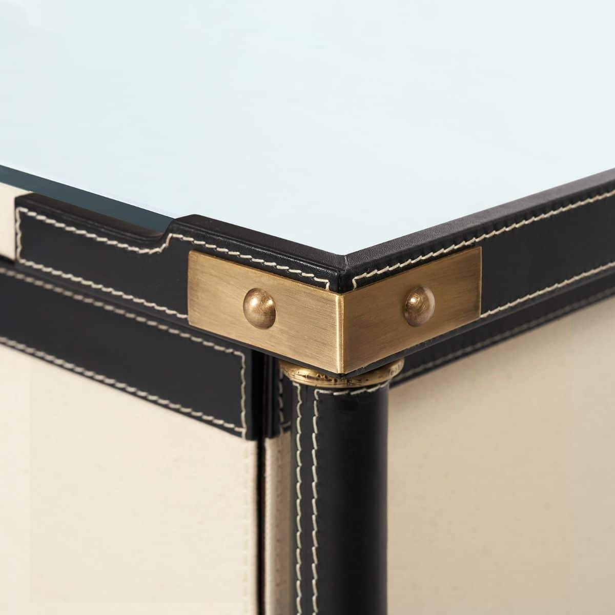 Stitched Leather and Canvas Desk