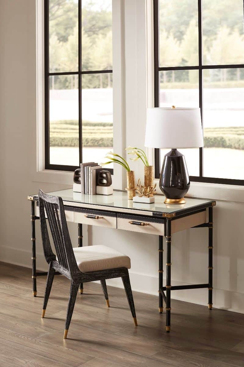Stitched Leather and Canvas Desk