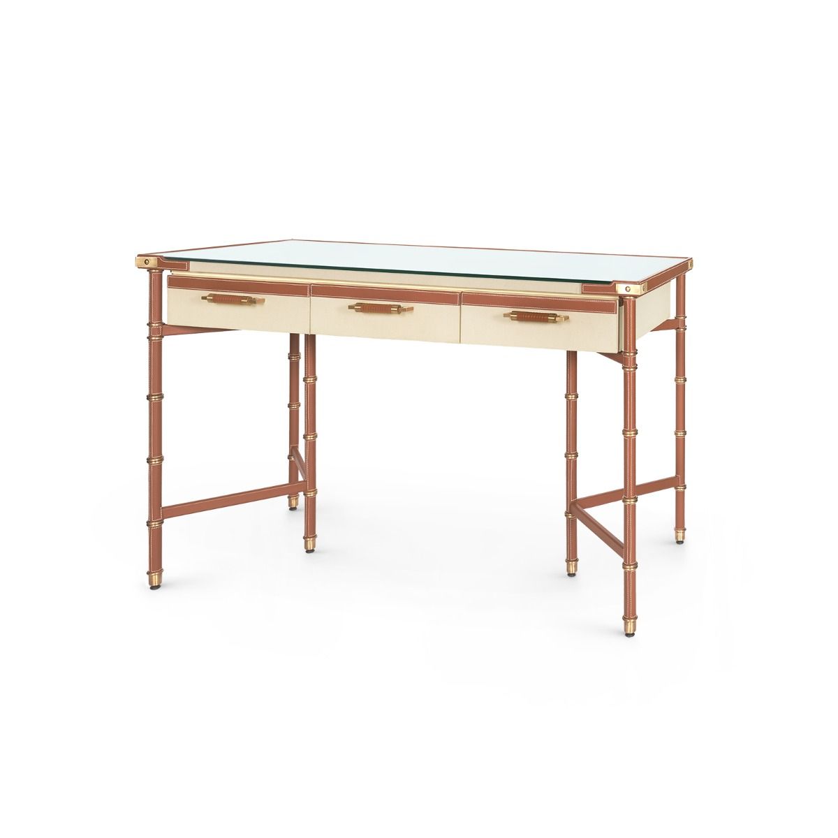 Stitched Leather and Canvas Desk