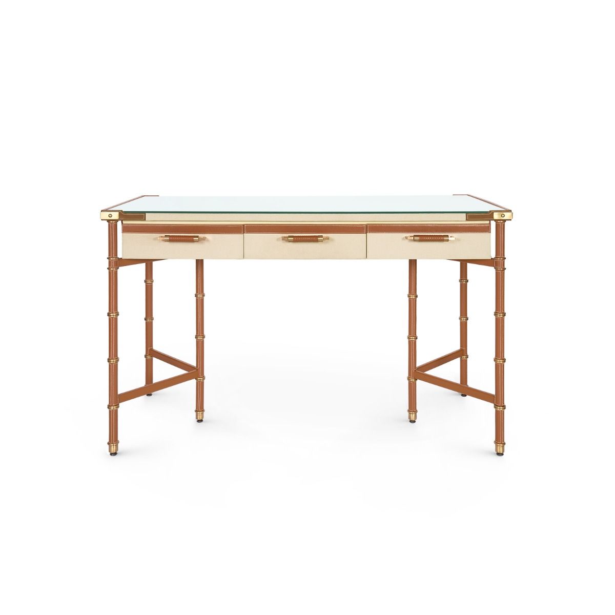 Stitched Leather and Canvas Desk