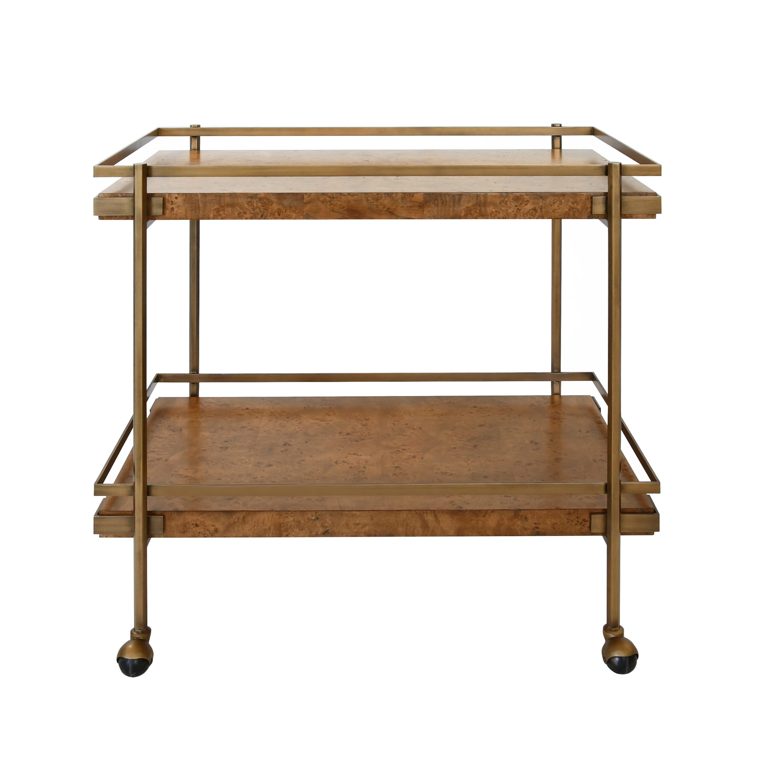 Burl Wood Antiqued Brass Bar Cart - Mecox Gardens