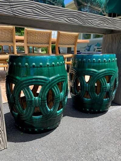 Porcelain Green Circle Garden Stool