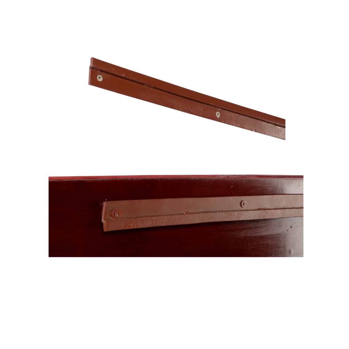 Modern quilted pattern on red hair-on-hide wall mirror with double stitch detail.