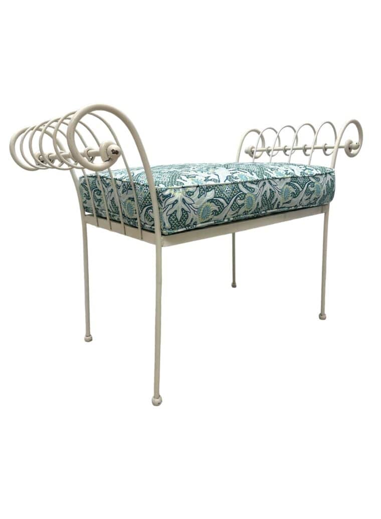 Vintage White Metal Bench with Scroll Ends - Image 2