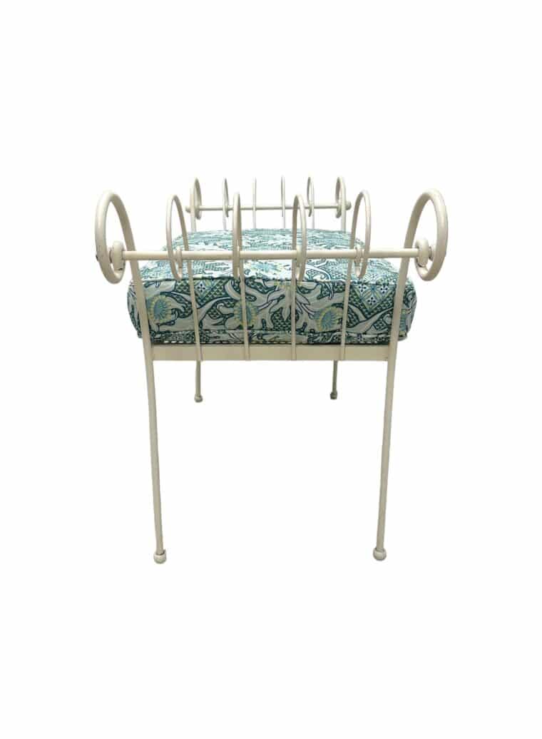 Vintage White Metal Bench with Scroll Ends - Image 3