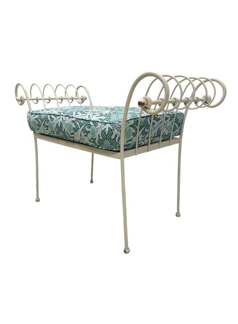 Vintage White Metal Bench with Scroll Ends - Image 4