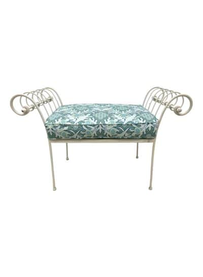 Vintage White Metal Bench with Scroll Ends