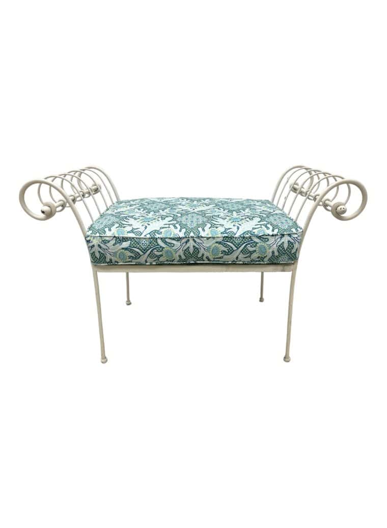 Vintage White Metal Bench with Scroll Ends
