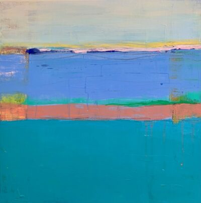 Ocean Break Original Art, close-up view of vibrant acrylic and ink artwork on canvas by Leslie Milsten.