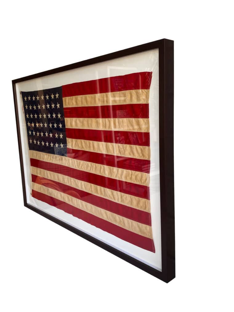 Vintage Framed 48 Star American Flag with Hand Sewn Stars - Image 2