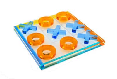 Multi-colored acrylic Tic-Tac-Toe set, vibrantly designed for fun gameplay.