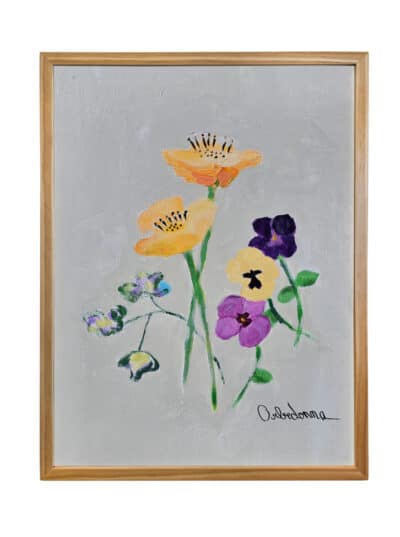 Vibrant Poppies and Pansies Original Art in Acrylic on Canvas, Framed by Orbedonna