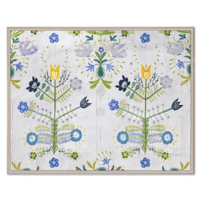 Paule Marrot Fete 2 Print Art, framed in acrylic box frame, showcasing vibrant floral design on white background.