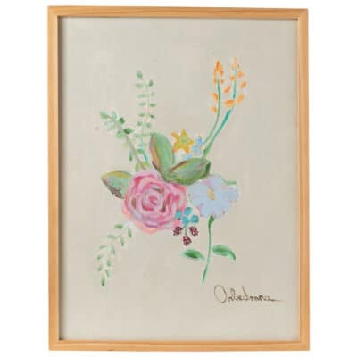 Close-up of Rose and Blackberries Original Art by Orbedonna on canvas in natural wood frame.