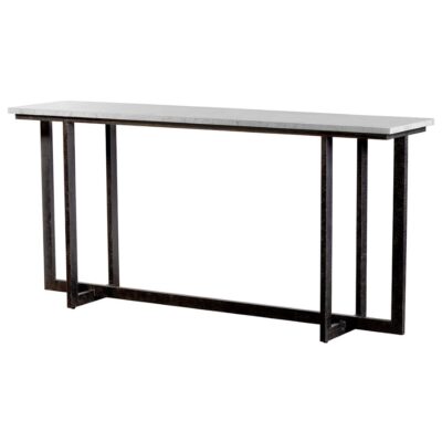 Antique black wrought iron base, white marble top, Albany Console Table.