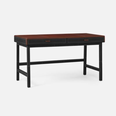 Elegant Axton Leather Desk in rich dark tones, showcasing an inviting workspace.