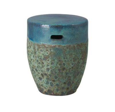Round Reef Teal Ceramic Garden Stool, close-up showing handcrafted details and unique texture.