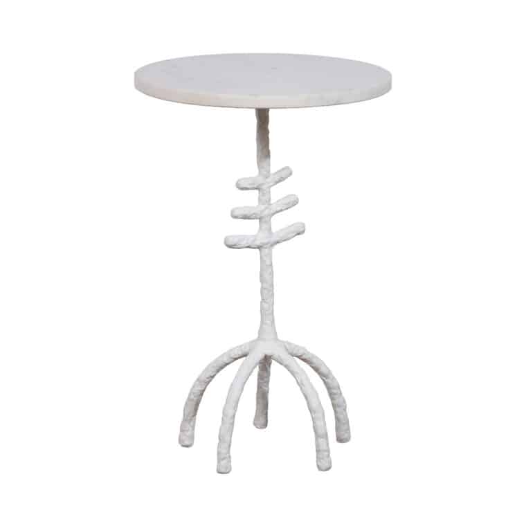 Round Textured White and Marble Side Table