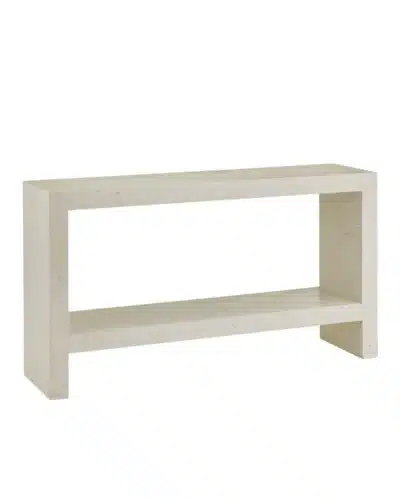 Modern ivory terrazzo console table, perfect for outdoor spaces, showcasing minimalist design and durable material.