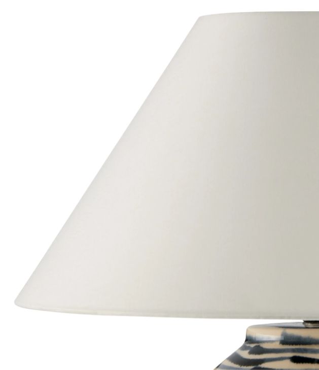 Close-up of Minnow Blue Table Lamp with Navy Blue and Beige Ceramic Finish Clear Silver Cord and 1 Light at 60 Watts