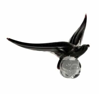 Vintage glass bird on ball, artful detail, elegant design, Ronneby, Sweden.