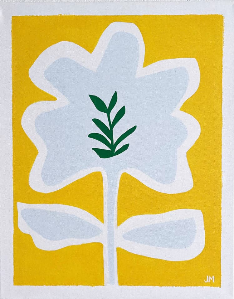 A captivating 16" x 20" Wild Flower Series Original Art Acrylic on Canvas in vibrant hues, framed with elegance.