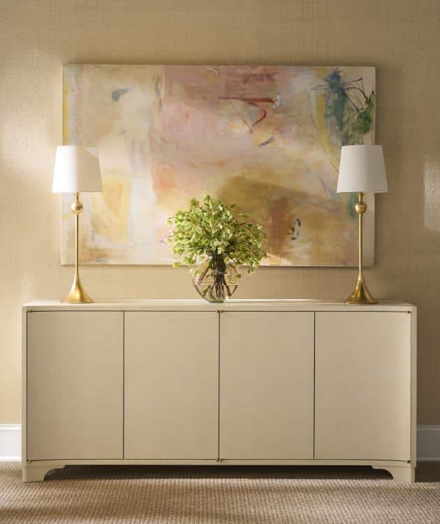 Oxford Faux Vellum Buffet, side profile showcasing elegant design and storage functionality.