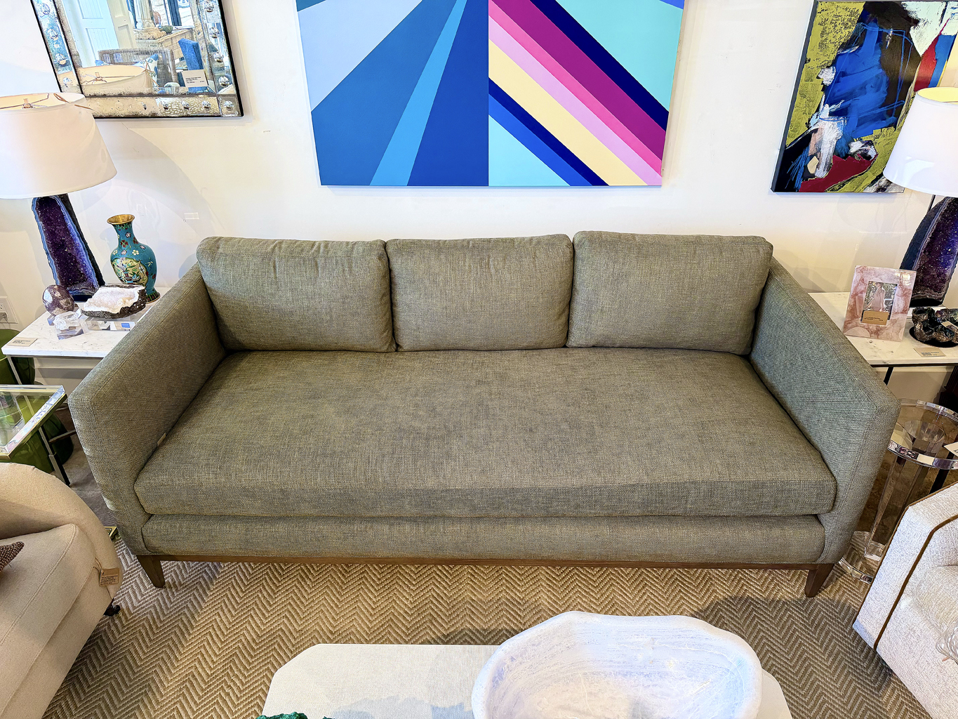 Straight Arm Sofa in Flax Fabric - Image 10