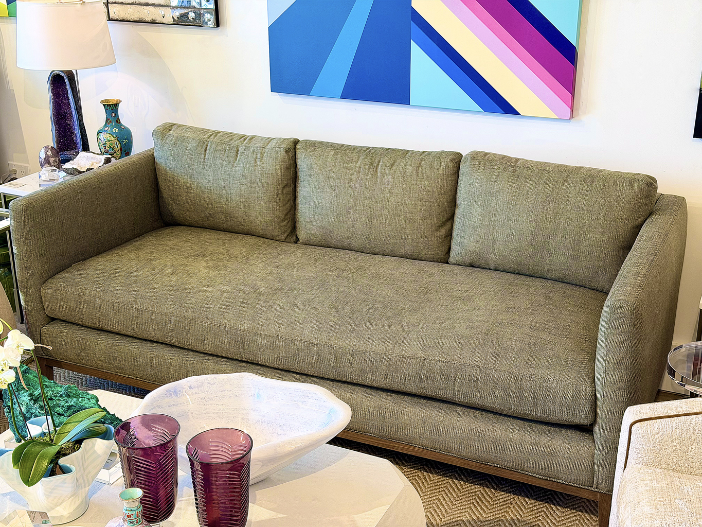 Straight Arm Sofa in Flax Fabric - Image 9