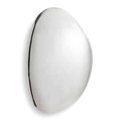 Close-up of Jelly Bean Wall Mirror, stainless steel finish, sleek design.