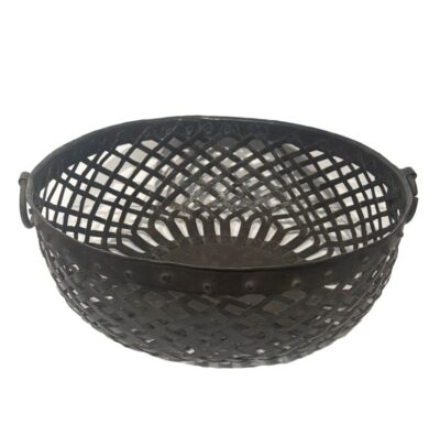 Bowl with two handles, vintage Moroccan woven metal design.