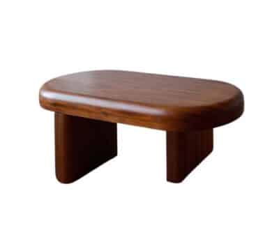 Close-up of Hand Crafted Chunk Coffee Table in solid Sapele wood, showcasing its rich brown tones and smooth finish.