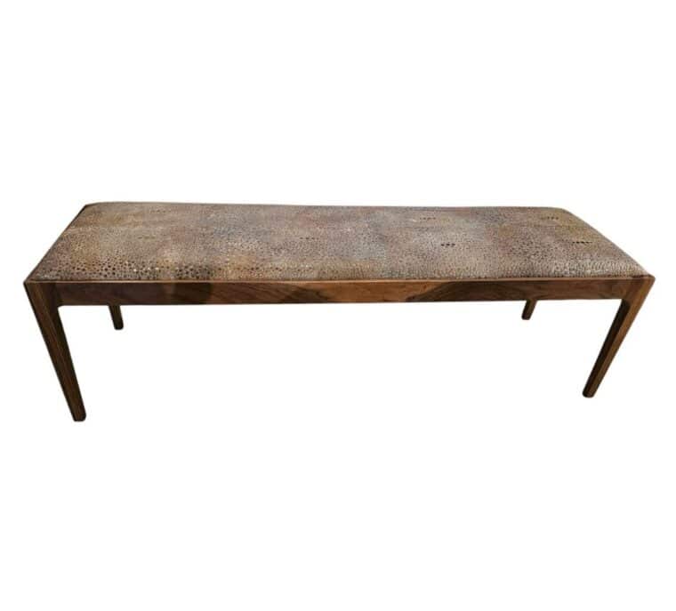 Walnut Bench with Pebbled Textured Leather