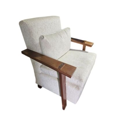 Walnut Frame Lounge Chair with Cream Upholstery