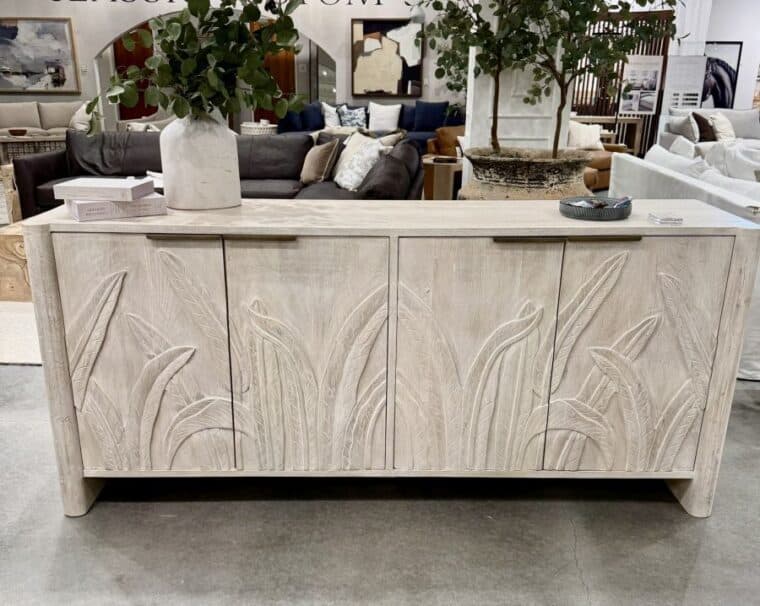 Cream Mango Wood Buffet with Palm Motif - Image 13