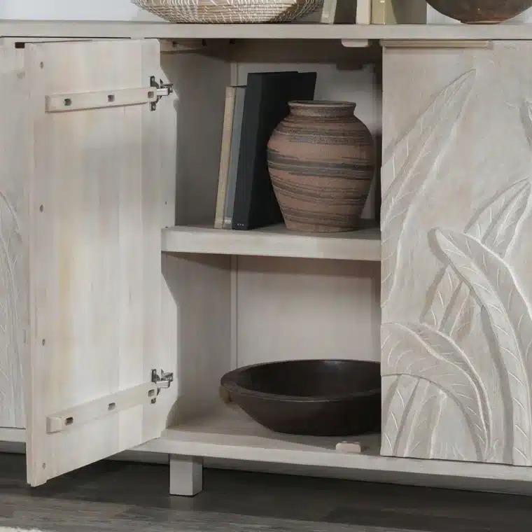 Cream Mango Wood Buffet with Palm Motif - Image 9
