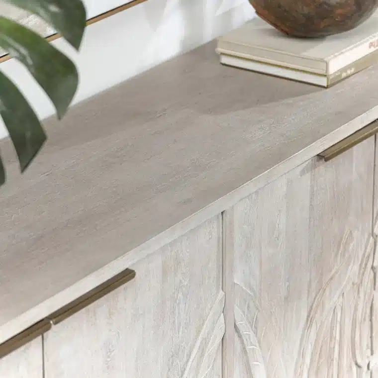 Cream Mango Wood Buffet with Palm Motif - Image 10
