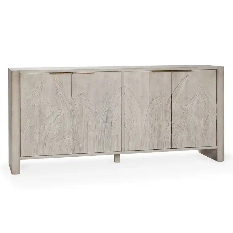 Cream Mango Wood Buffet with Palm Motif