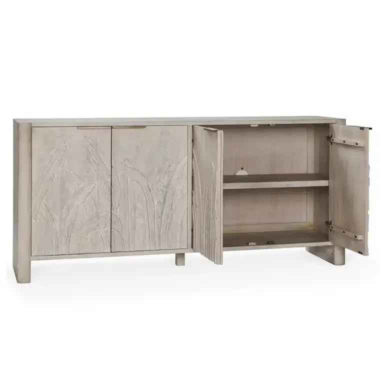 Cream Mango Wood Buffet with Palm Motif - Image 5