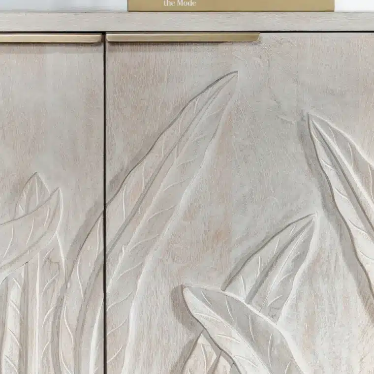 Cream Mango Wood Buffet with Palm Motif - Image 7