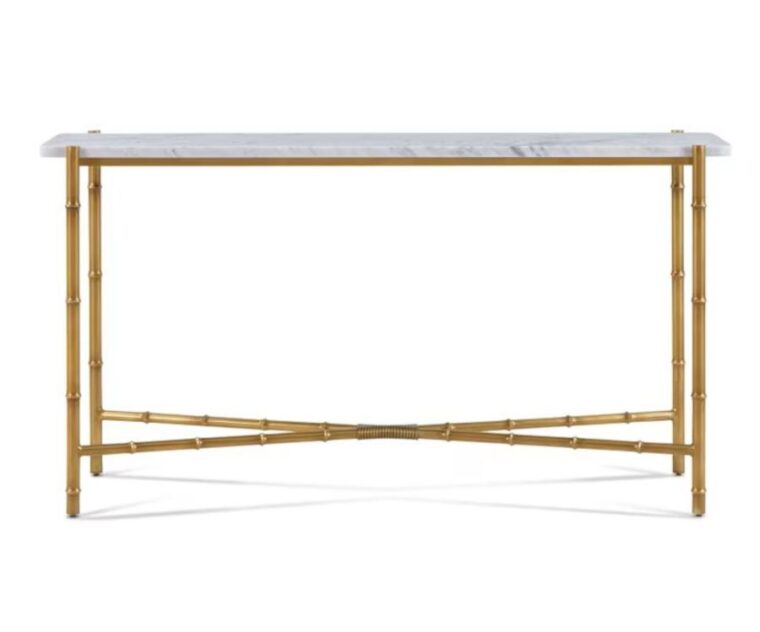 White Marble Console with Faux Bamboo Base - Image 2