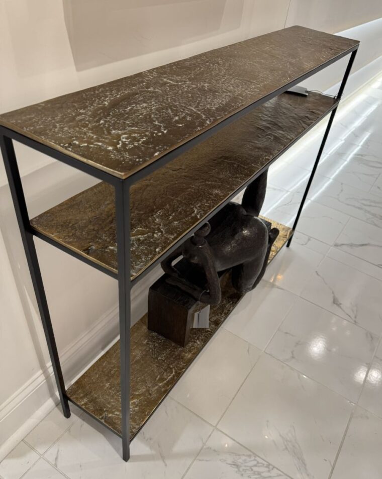 Antiqued Brass Console Table - Image 3