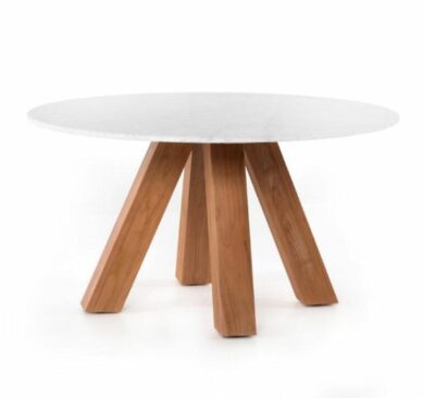 Outdoor Marble Top Dining Table with 4 Angled Legs