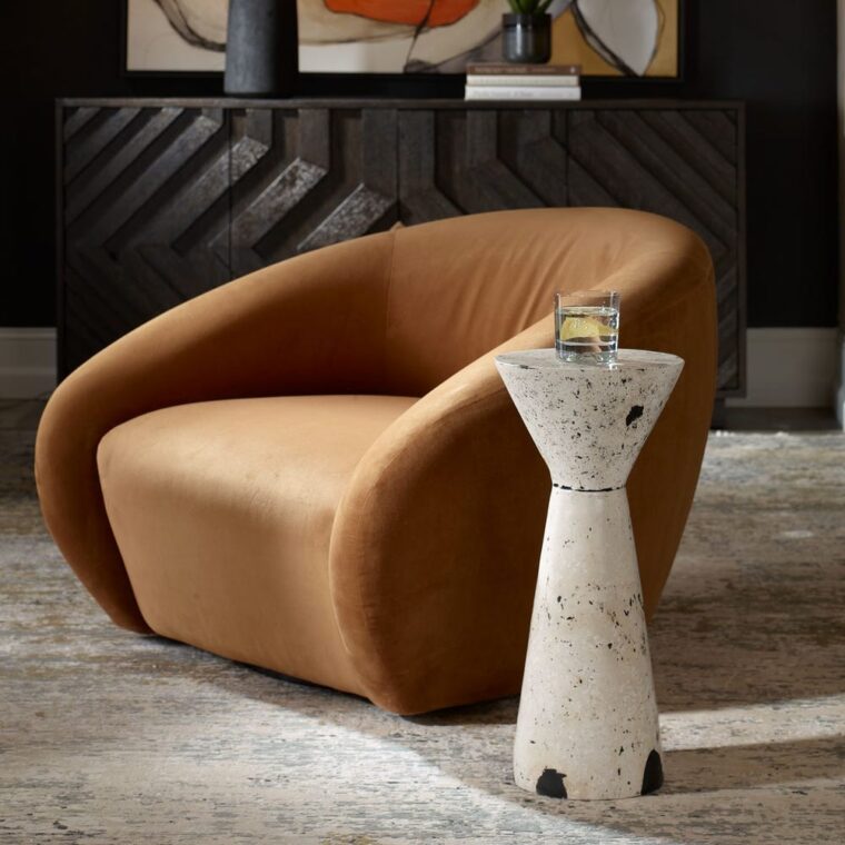 Hourglass Limestone and Black Resin Drink Table - Image 7